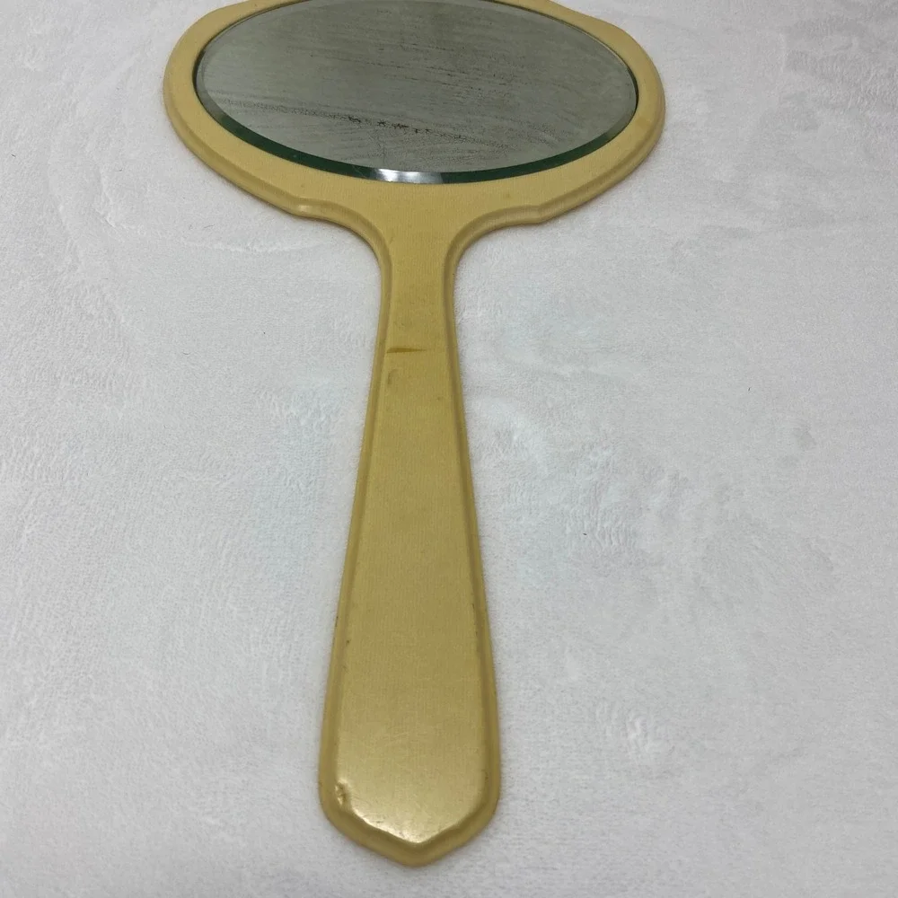 Vintage‎ Yellow Bakelite Handheld Mirror *READ*